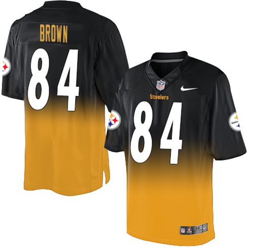 Nike Steelers #84 Antonio Brown Black/Gold Men's Stitched NFL Elite Fadeaway Fashion Jersey